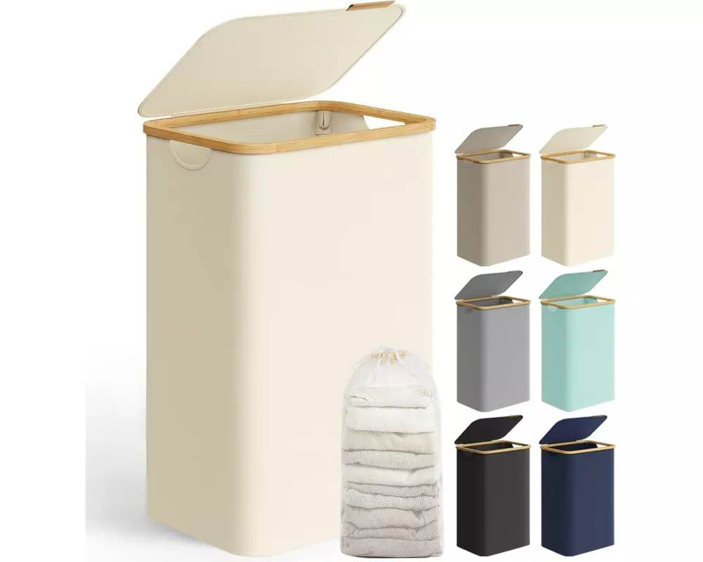 Songmics Wäschekorb 90 l, Beige