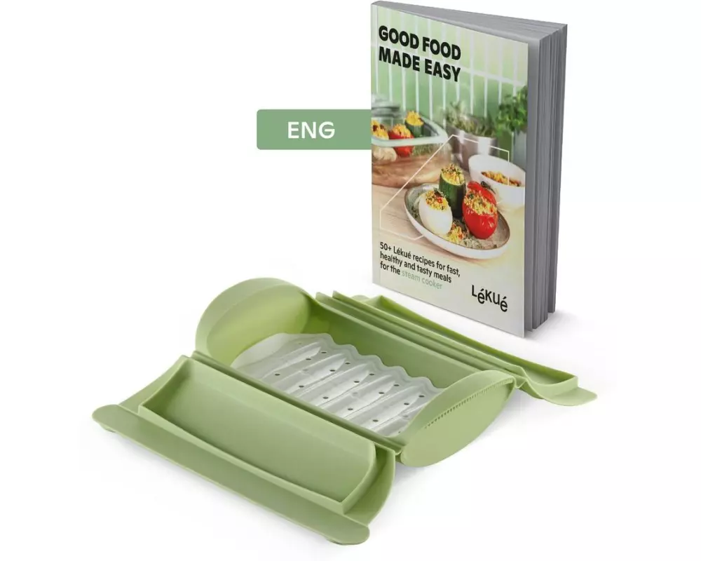 Lékué Daampfgarer und Buch auf Englisch 0.65 l, Grün