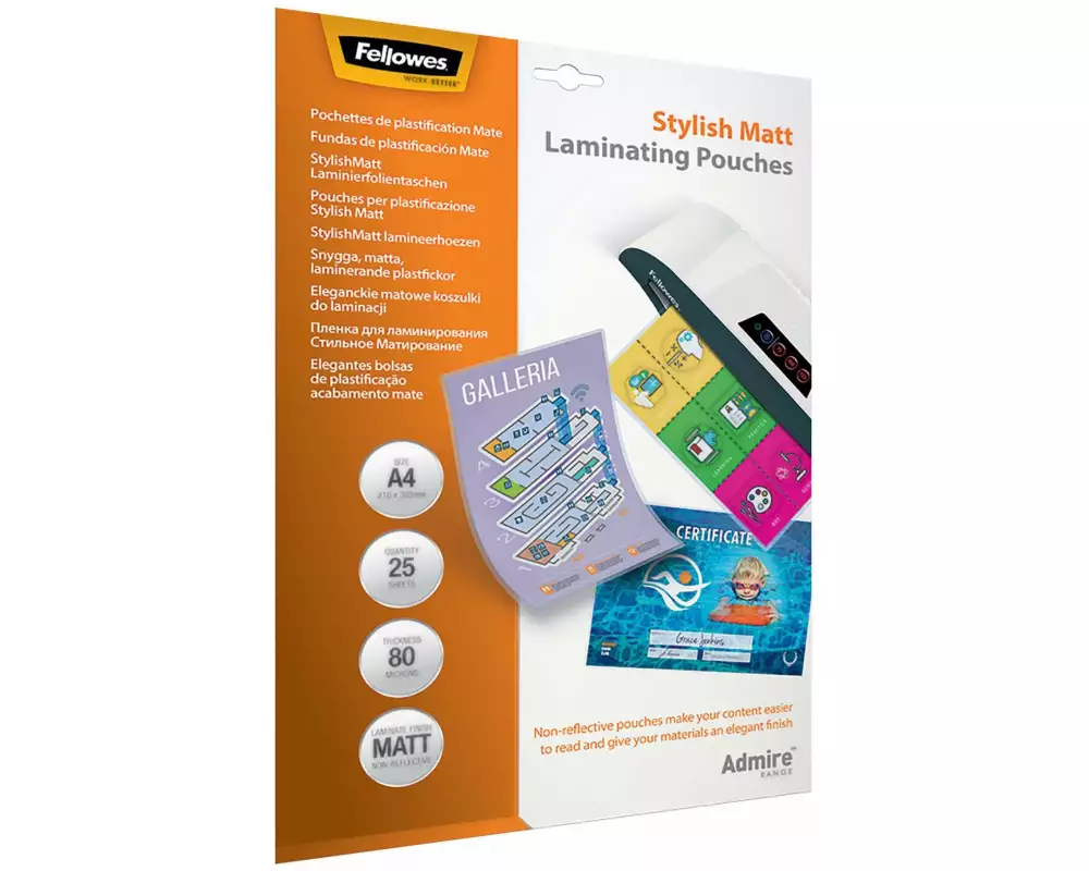 Fellowes Laminierfolie Admire Stylish A4, 80 µm, 25 Stück, Matt