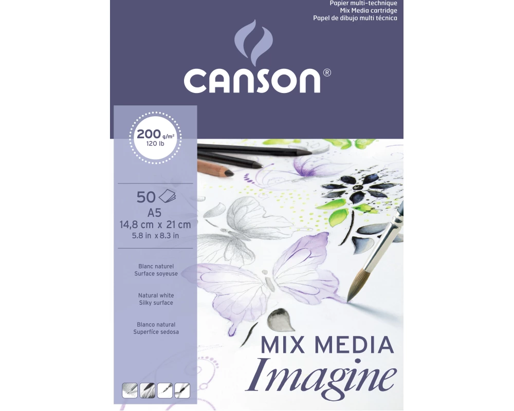 CANSON Imagine Zeichenpapierblöcke A5 200006009 200g, weiss 50 Blatt