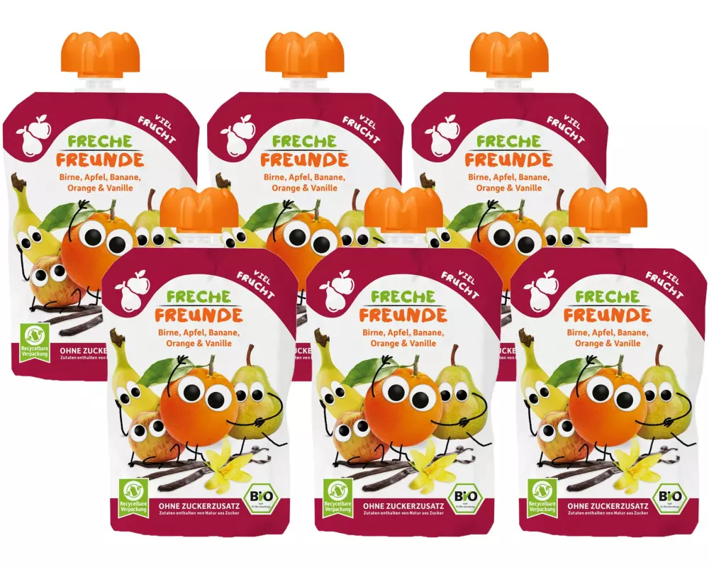 Freche Freunde Quetschbeutel Birne, Apfel, Banane, Orange, Vanille 6x 100 g