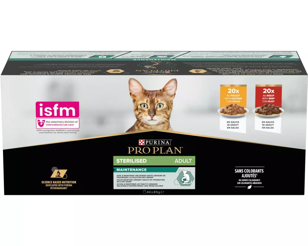 Purina Pro Plan Nassfutter Adult Sterilised Sauce Rind und Huhn 40 x 85 g
