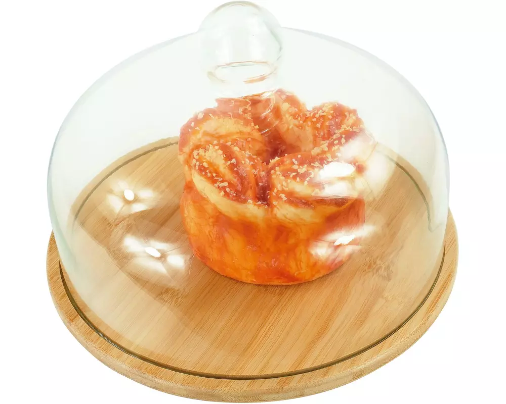 relaxdays Tortenplatte mit Glashaube Hellbraun