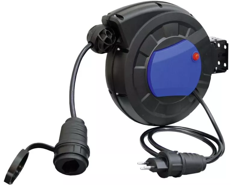 STEFFEN Kabelrückzugsrolle 5 m, mit Stecker T12 1m sw/bl