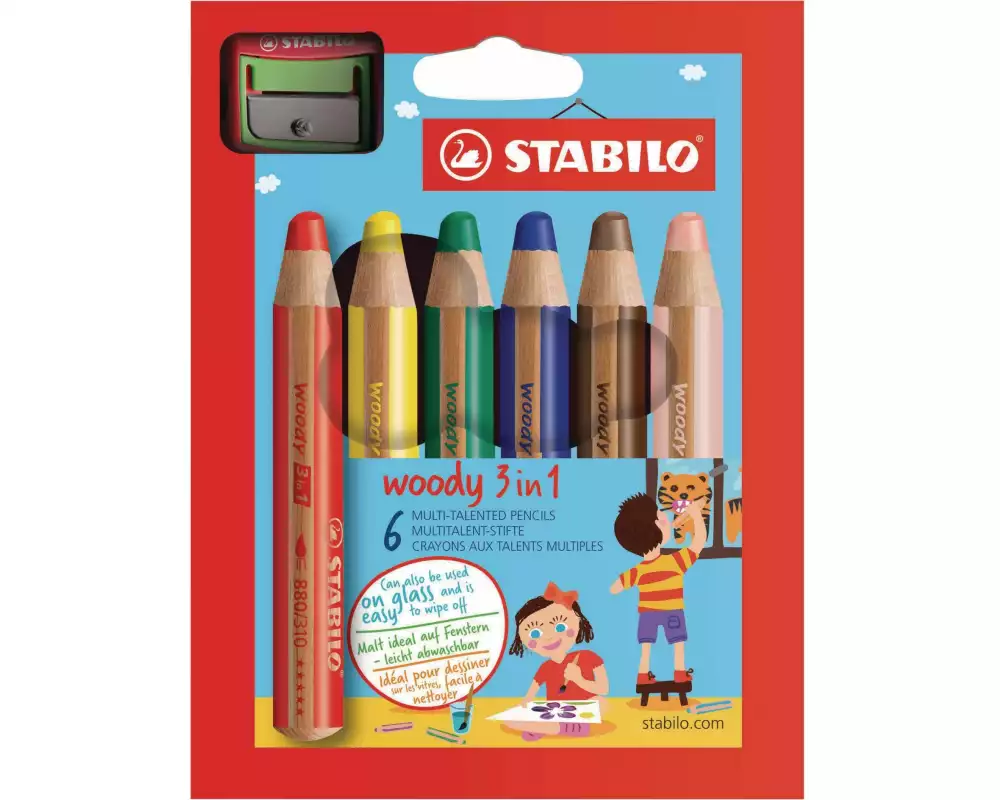 STABILO Farbstifte Woody 3in1 6 Stück, ink. Spitzer
