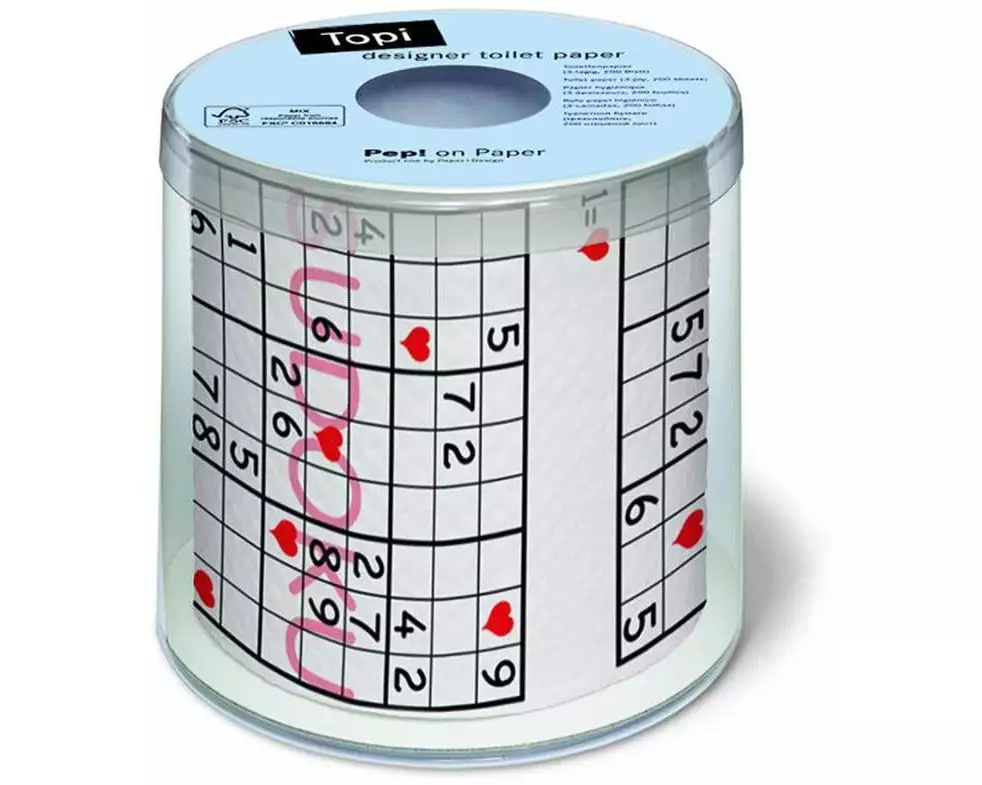 Paper + Design Toilettenpapier Sudoku 1 Rollen, 3-lagig, Mehrfarbig