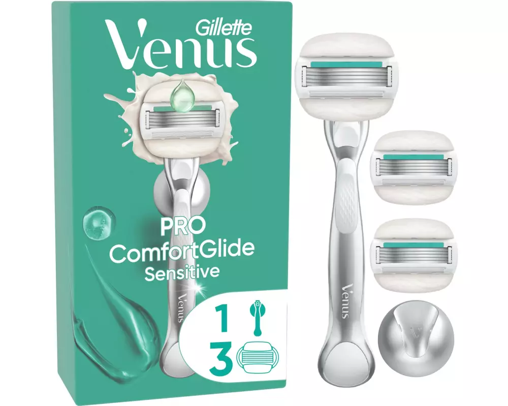 Gillette Venus Damenrasierer Pro ComfortGlide Sensitive 3er + Handstück