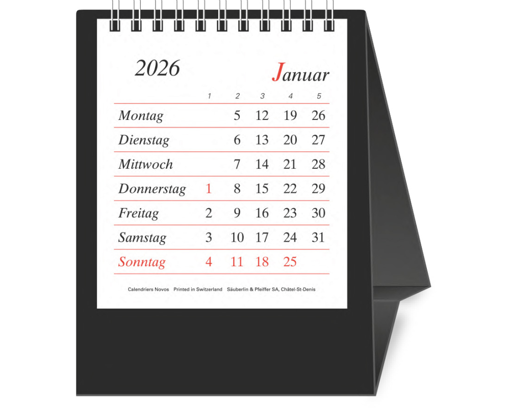 NOVOS Tischkal. Pro Bristol D. 2026 509056 1M/1S schwarz DE 11.5x14cm
