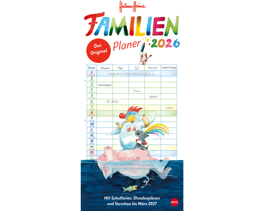 HEYE Familienplaner H. Heine 2026 1586+26 1M/1S DE 5 Spalten 21x45cm