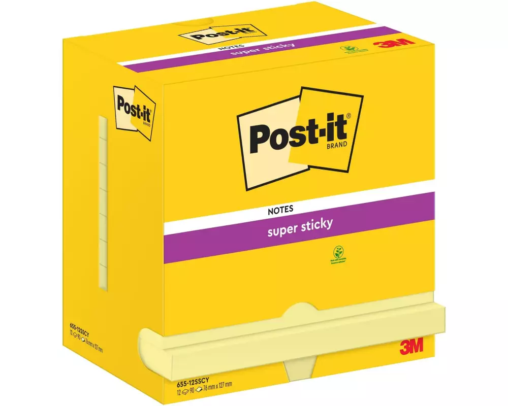 Post-it Notizzettel Super Sticky 76 x 127 mm, Gelb, 12 Blöcke