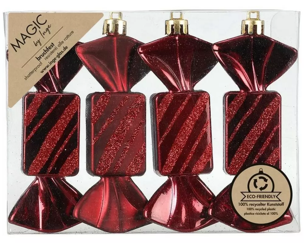 INGES CHRISTMAS DECOR Weihnachtskugel Bonbon 4 Stück, Kirschrot