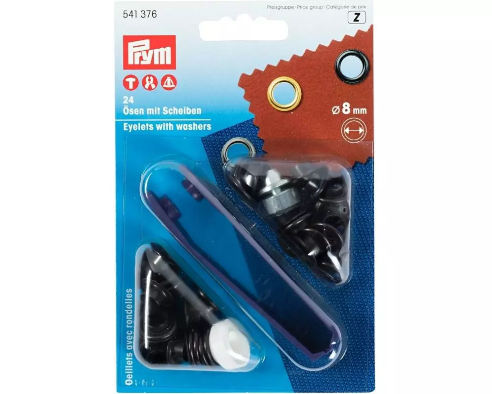Prym Ösen + Scheiben 8 mm, Schwarz, 24 Stück