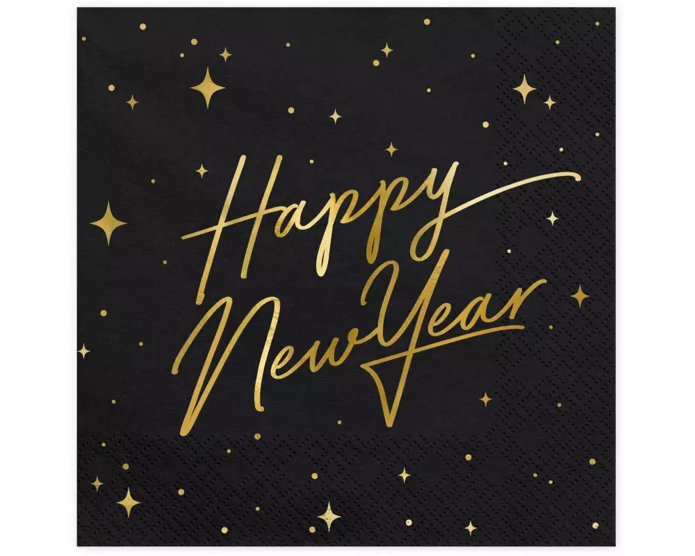 Partydeco Papierservietten Happy New Year 33 x 33 cm, Schwarz