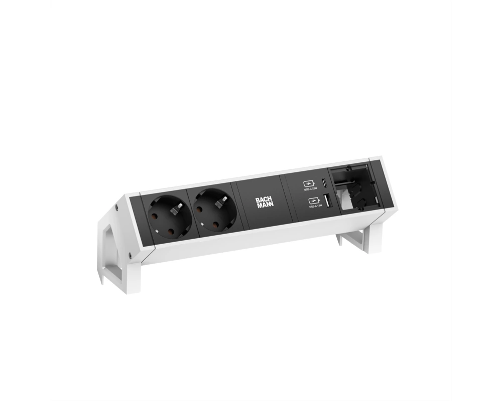 BACHMANN DESK2 2xSchutzkontakt USB A&C, USB Charger 22W 1xABD 0,2m GST18 weiss