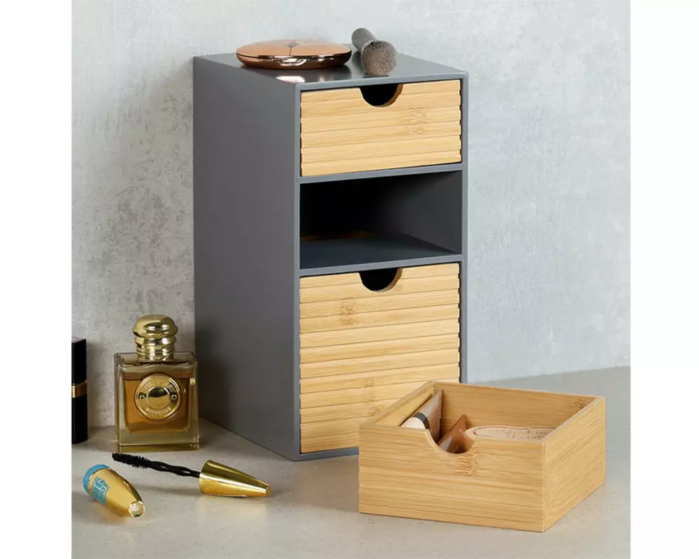 Kesper Organizer Holz Bambus Grau Braun 14 x 16 x 27 cm