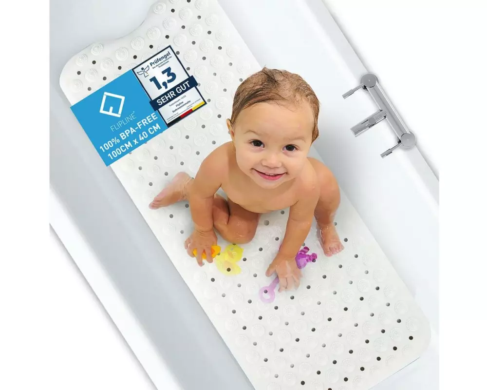 Flipline Badteppich rutschfest, BPA-frei 40 x 100 cm, Weiss