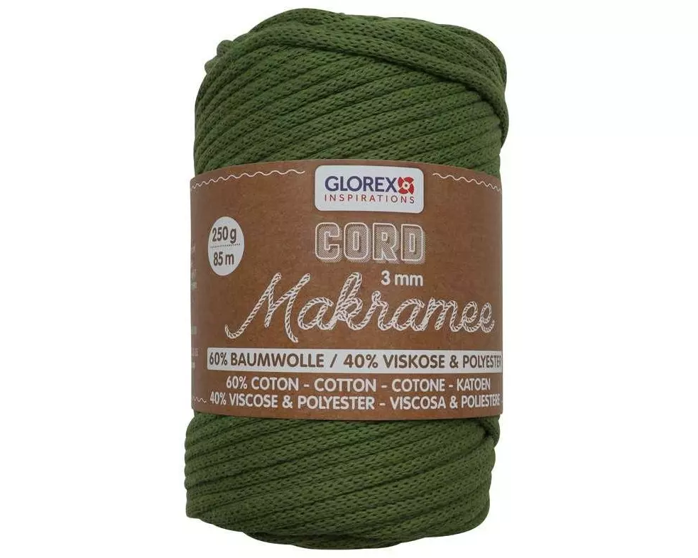 Glorex Wolle Makramee Cord gewebt 85 m x 3 mm, 250 g, Olivgrün