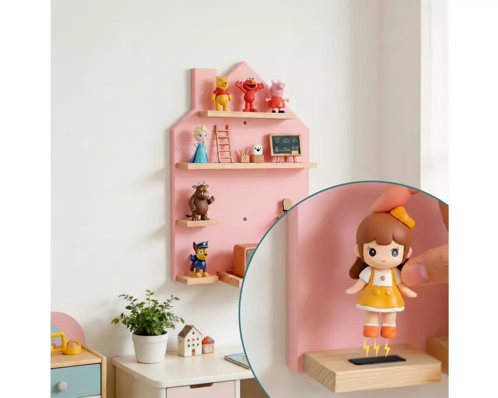 relaxdays Kinderregal Haus, MDF / Kiefernholz, Rosa / Hellbraun