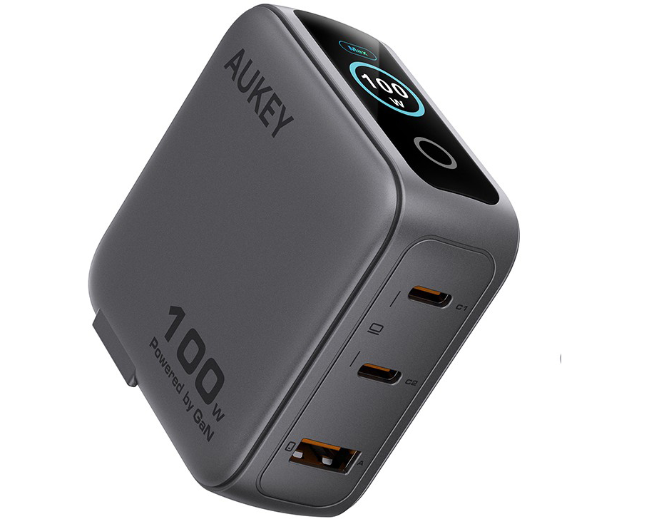 AUKEY Travel Wallcharger 100W PA-B9U Display, 2xUSB-C, 1x USB-A,