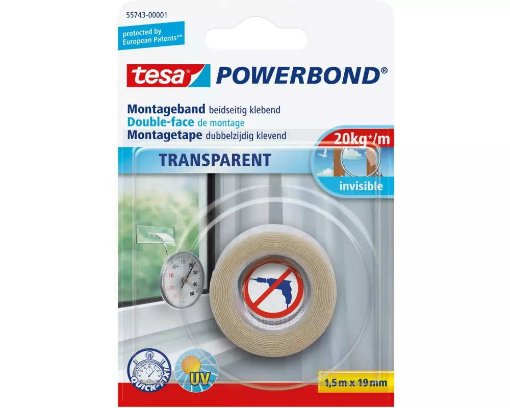 tesa Montageband Powerbond transparent, 1.5m x 19 mm