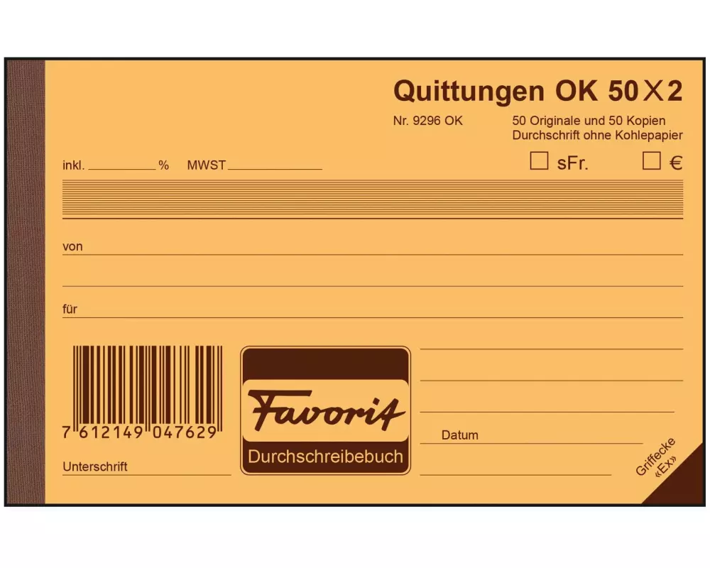 Favorit Durchschreibebuch A6 Quittungen, 50 x 2 Blatt