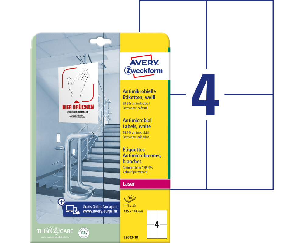AVERY ZWECKFORM Etiketten L8003-10 Antimic. 105x148mm weiss