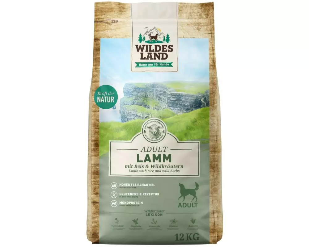 Wildes Land Trockenfutter Lamm mit Reis & Wildkräutern, 12 kg