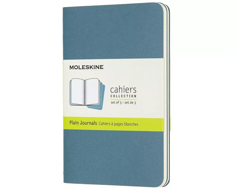 Moleskine Journals - Cahier P/A6, Set of 3 PCS, Plain, Cardboard Cover, Brisk Blue