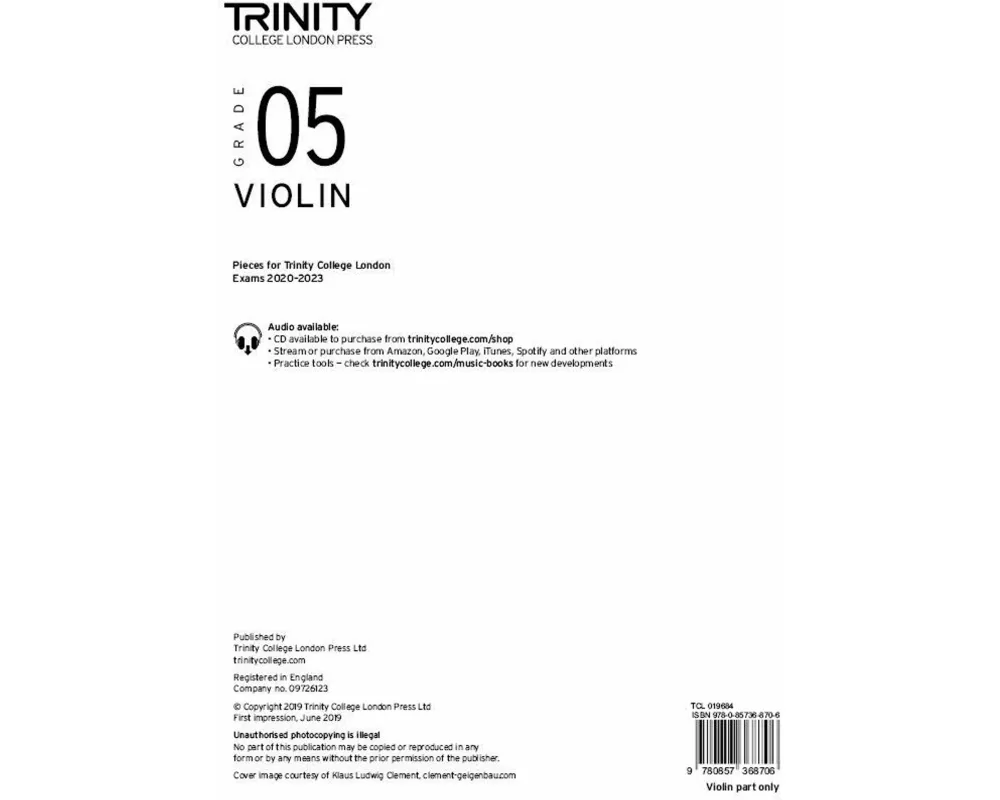 Trinity College London Violin Exam Pieces From 2020: Grade 5 (part only)