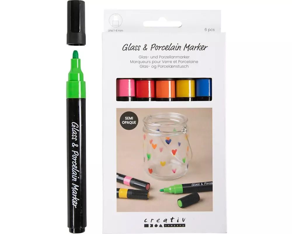 Creativ Company Glas- und Porzellanmalstifte, Strichstärke 1-4 mm, Sort.