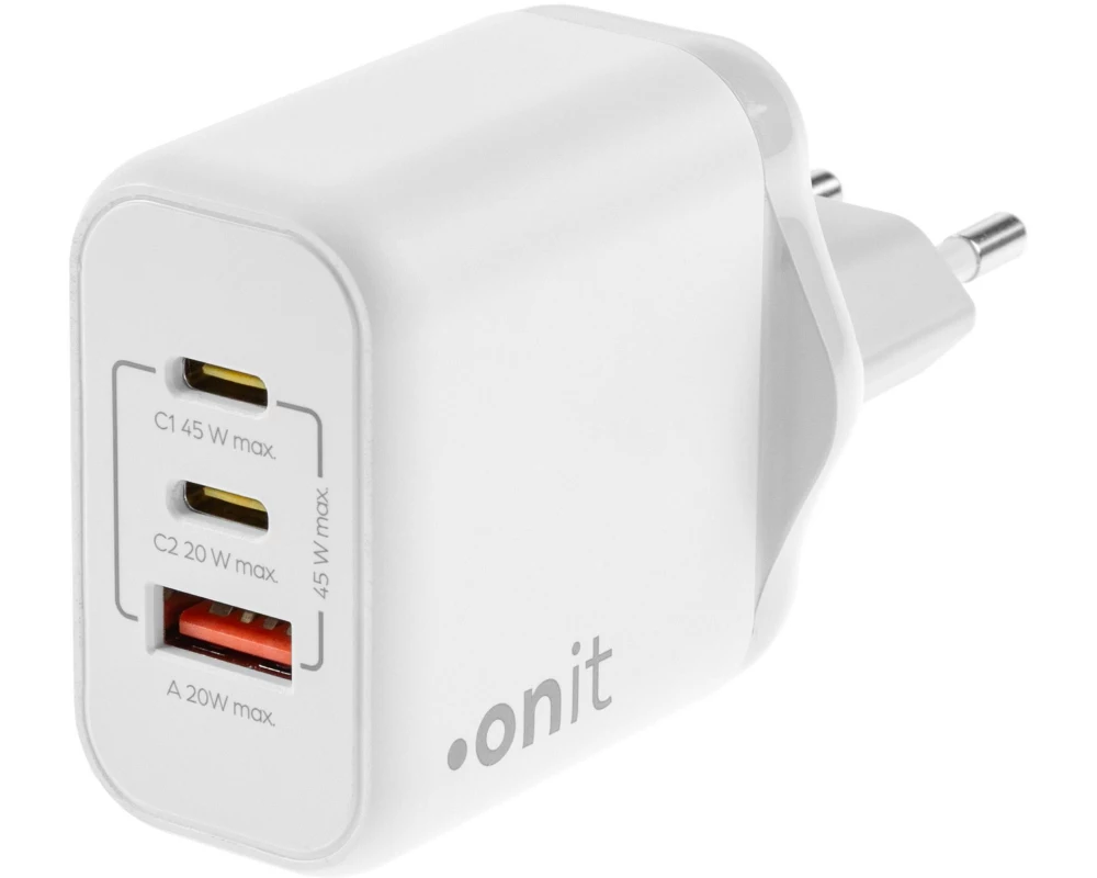 onit USB-Wandladegerät Triple 2C1A 45 W GaN Weiss
