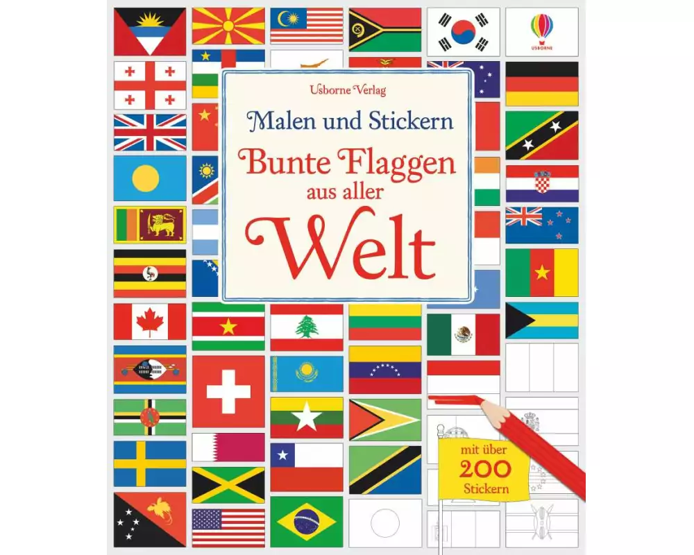 Malen und Stickern: Bunte Flaggen aus aller Welt