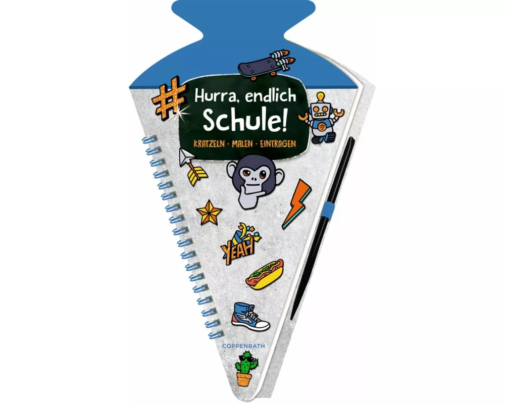Schultüten-Kratzelbuch - Funny Patches - Hurra, endlich Schule! (blau)