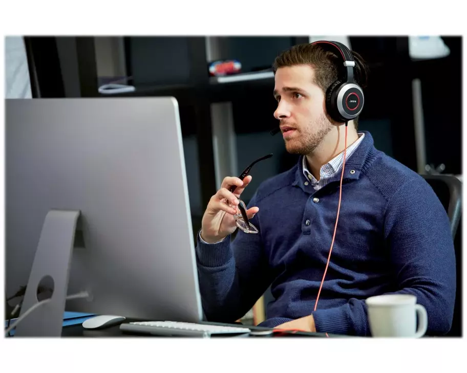 JABRA EVOLVE 80 UC Duo headset only with 3.5mm Jack headband discret boomarm active Noise Cancellation Listen-In