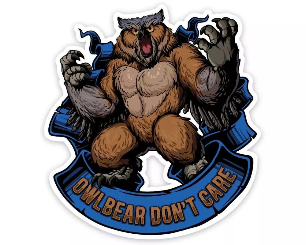 Glass Staff Owlbear Don't Care Sticker Blau