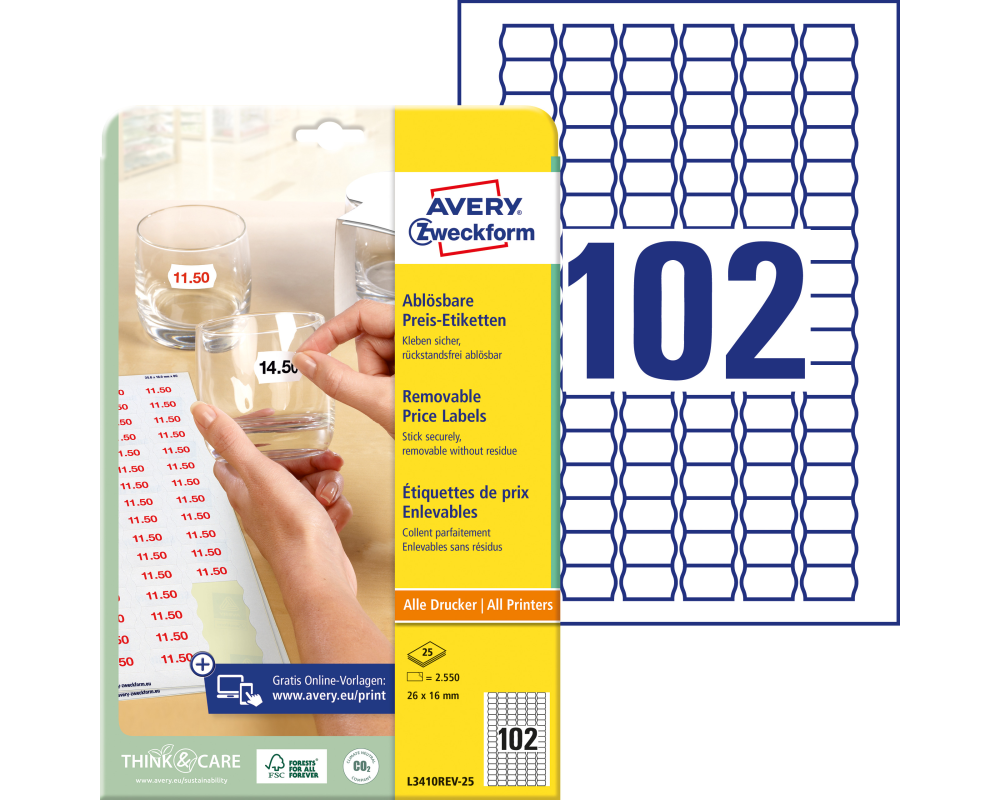 AVERY ZWECKFORM Preisetiketten 26×16mm L3410REV2 weiss 2550 Stück