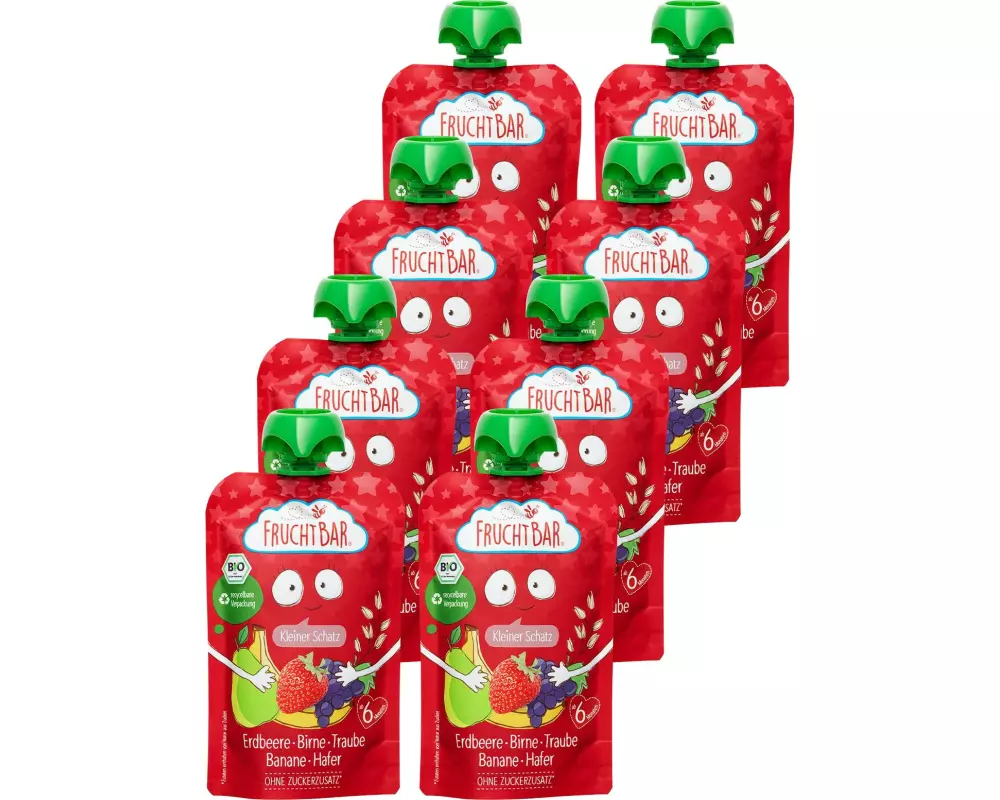 Fruchtbar Quetschbeutel Bio Erdbeere, Birne, Traube, Banane 8x 100 g