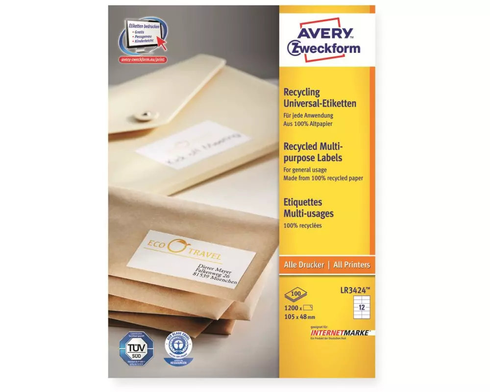 Avery Zweckform Universal-Etiketten LR3424 105 x 48 mm, 100 Blatt