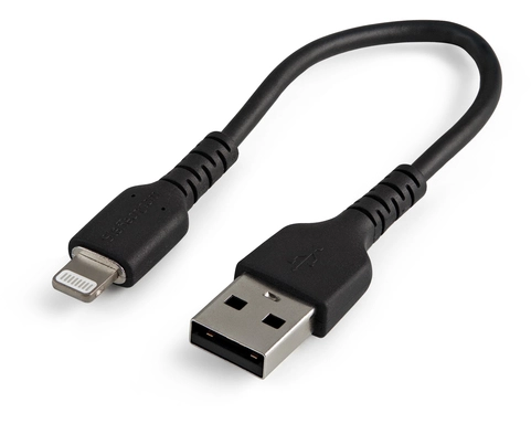 StarTech.com 6 inch/15cm Durable Black USB-A to Lightning Cable, Rugged Heavy Duty Charging/Sync Cable for Apple iPhone/iPad MFi Certified