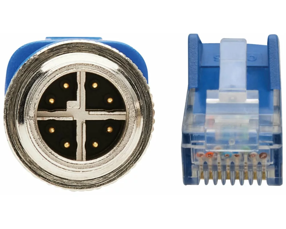 EATON TRIPPLITE M12, X-Code, Cat6, 1G, UTP, CMR-LP, Ethernet Cable, M12m/RJ45m, IP68, PoE, Blue, 10m 32.8 ft.
