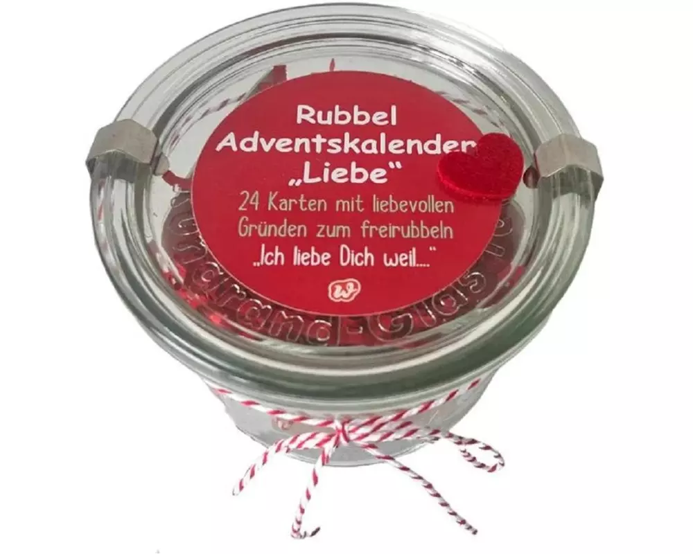 Wunderle Rubbel Adventskalender Liebe, 11 x 7.5 cm, Rot / Gold