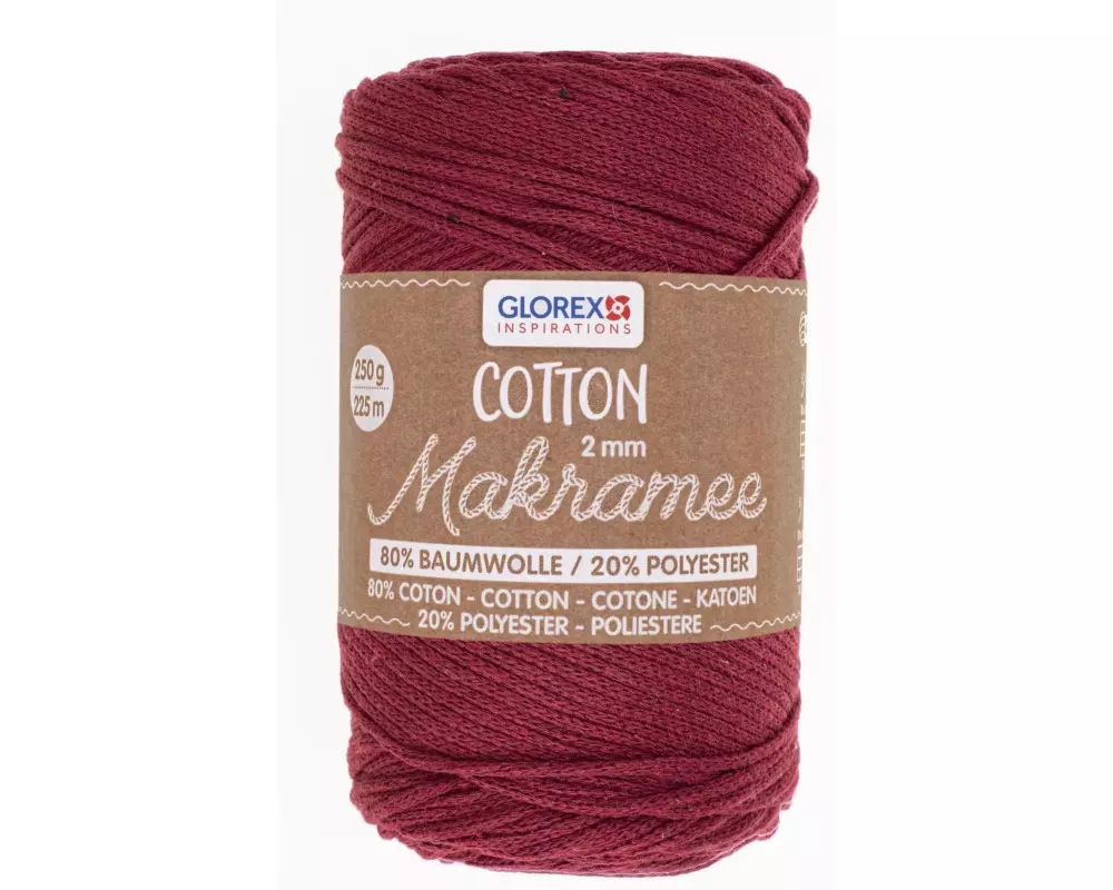 Glorex Wolle Makramee Cotton 2 mm, 250g, Bordeaux