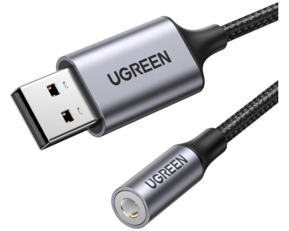 UGREEN Audio Adapter USB 2.0,3.5mm 30757 BB Aluminum Alloy 25cm,Grey