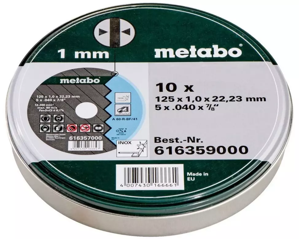 Metabo 125 x 1.0 x 22.23 mm, 10 Stück, in Dose