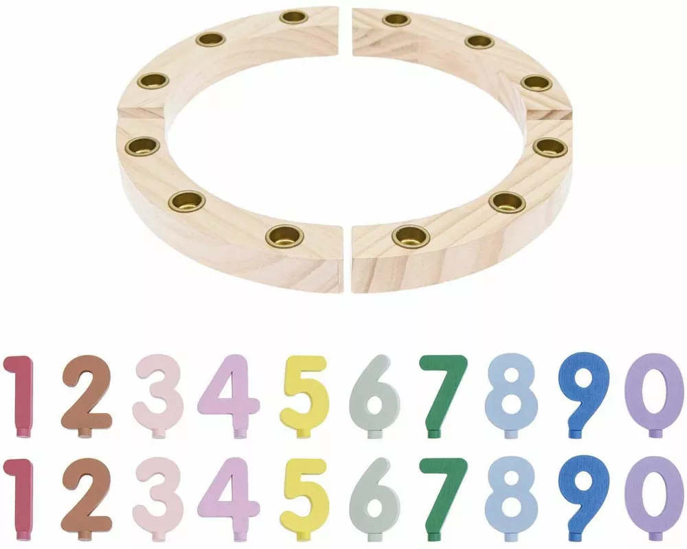 Premium Set Holzring aus Kiefernholz mit Holzzahlen, bunt
