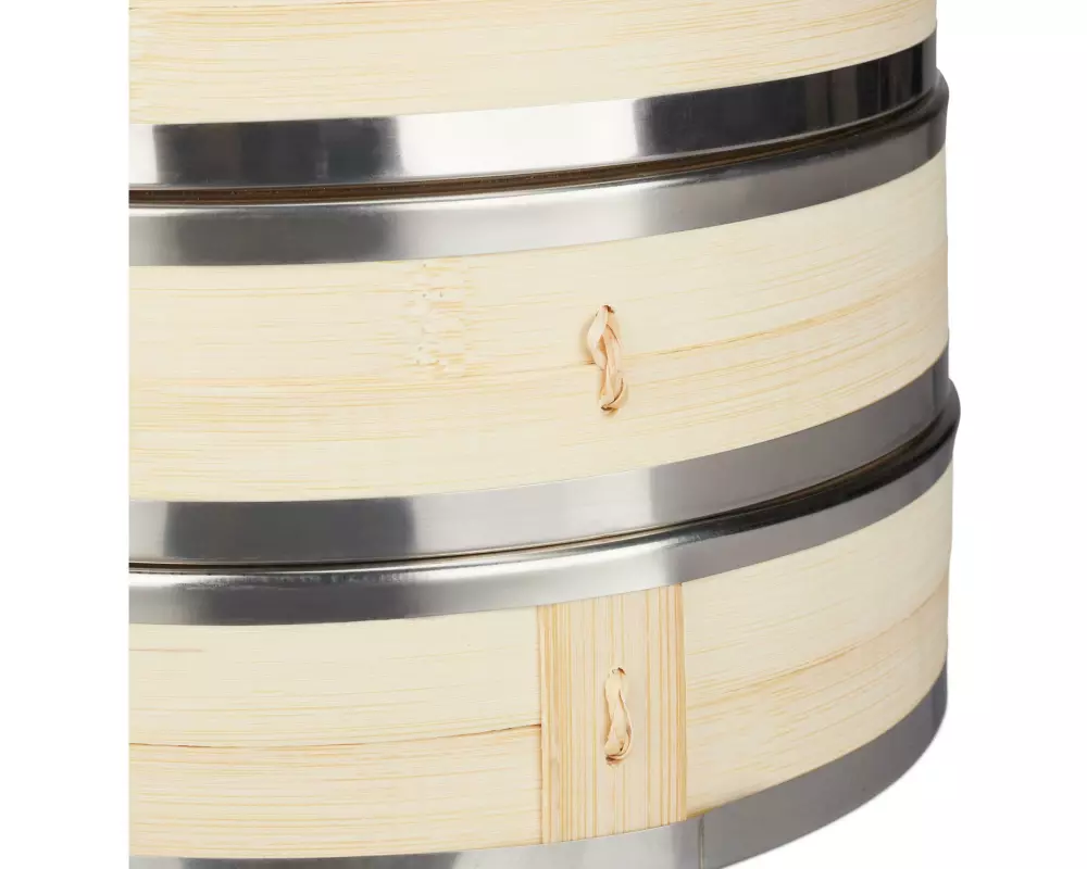 relaxdays Dampfgarer Bambus, 2 Etagen, mit Edelstahlringen