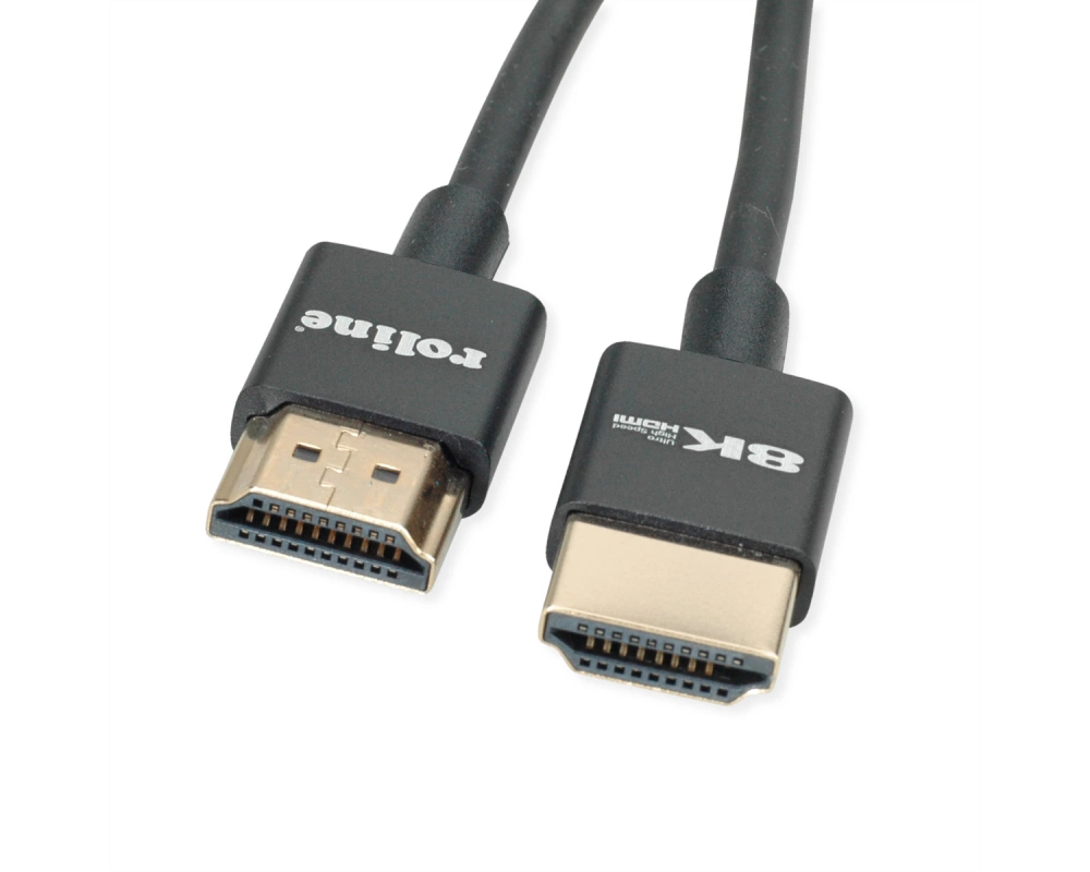 ROLINE 8K HDMI Ultra HD Kabel mit Ethernet, Slim, ST/ST, schwarz, 1 m