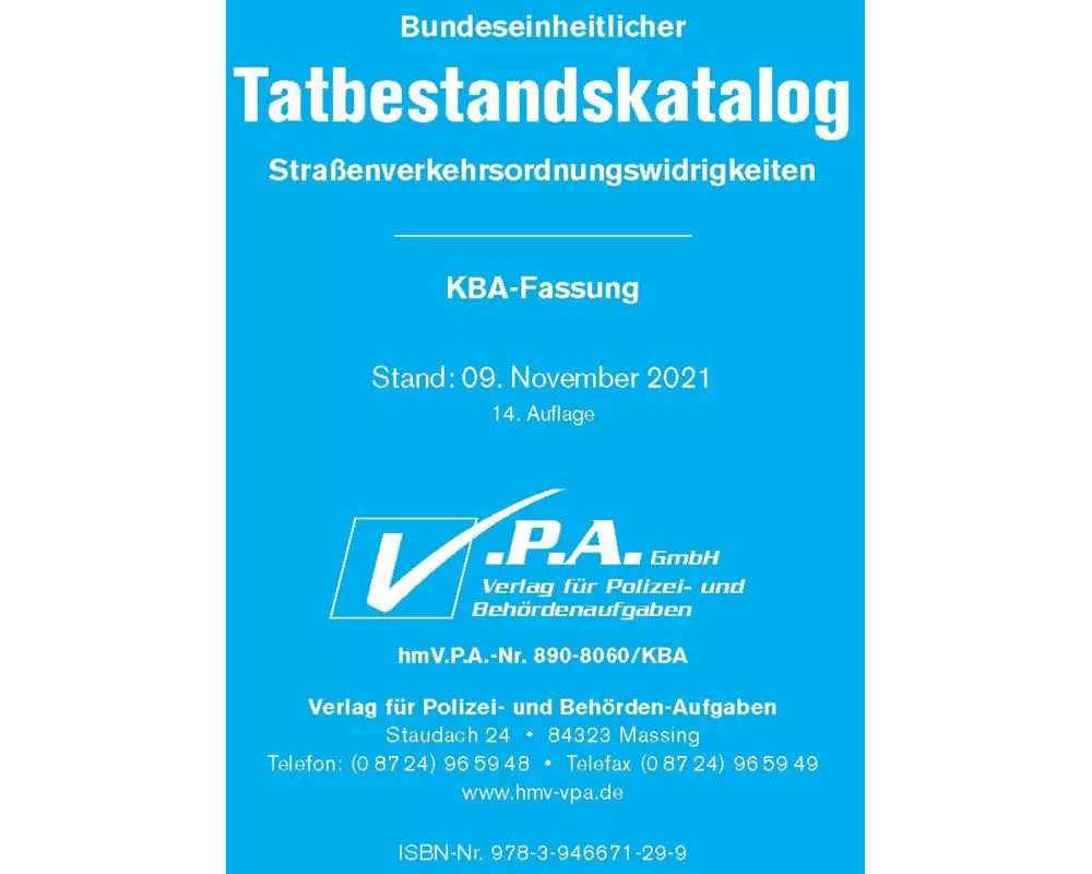 Bundeseinheitlicher Tatbestandskatalog KBA-Langfassung, gebunden