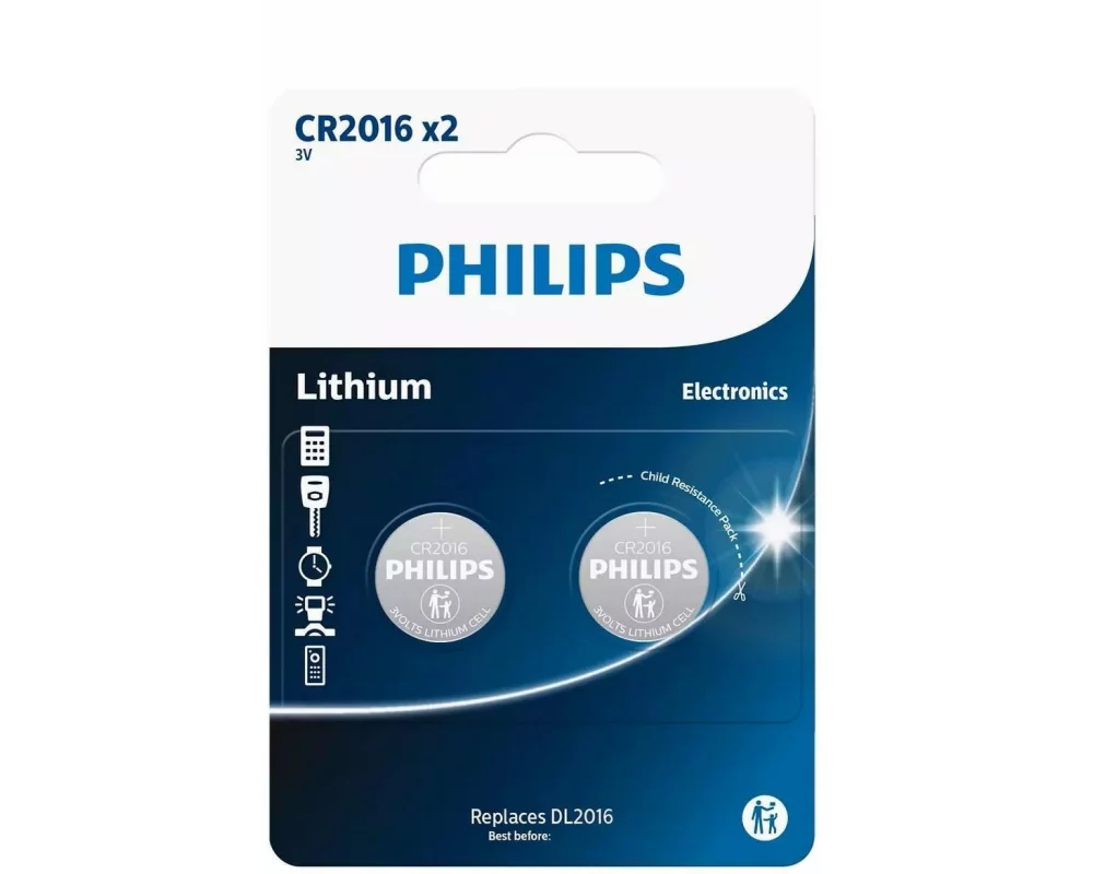 Philips Knopfzelle Lithium CR2016 , 2 Stück