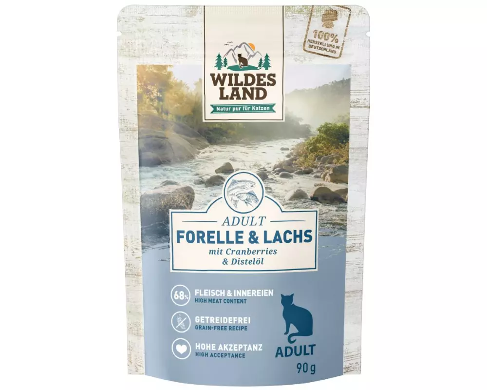 Wildes Land Nassfutter Adult Forelle & Lachs 12 x 90 g